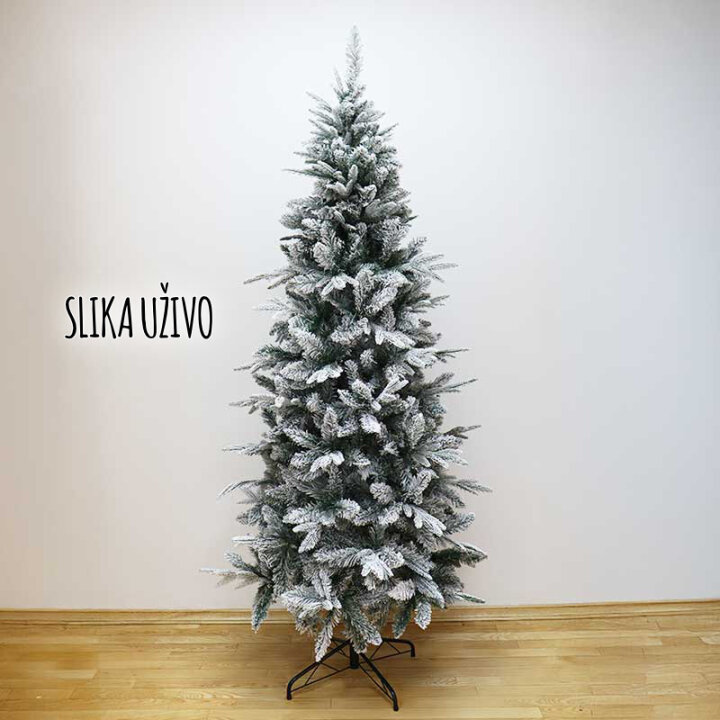 BOŽIĆNO DRVCE SLIM LUXE SA SNIJEGOM I METALNIM STALKOM 210 cm