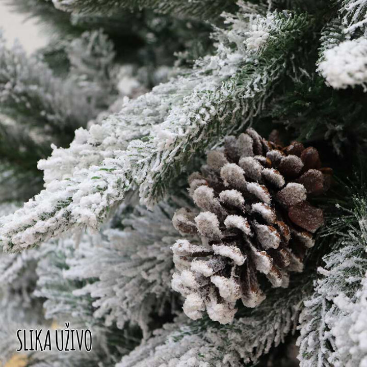 BOŽIĆNO DRVCE AURORA SA SNIJEGOM, ČEŠERIMA I METALNIM STALKOM 210 cm