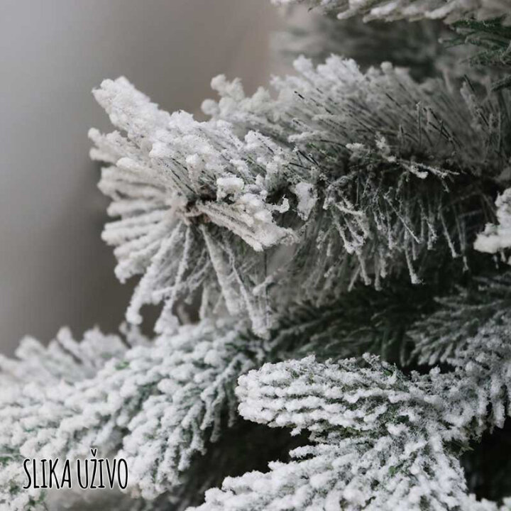 BOŽIĆNO DRVCE AURORA SA SNIJEGOM, ČEŠERIMA I METALNIM STALKOM 210 cm