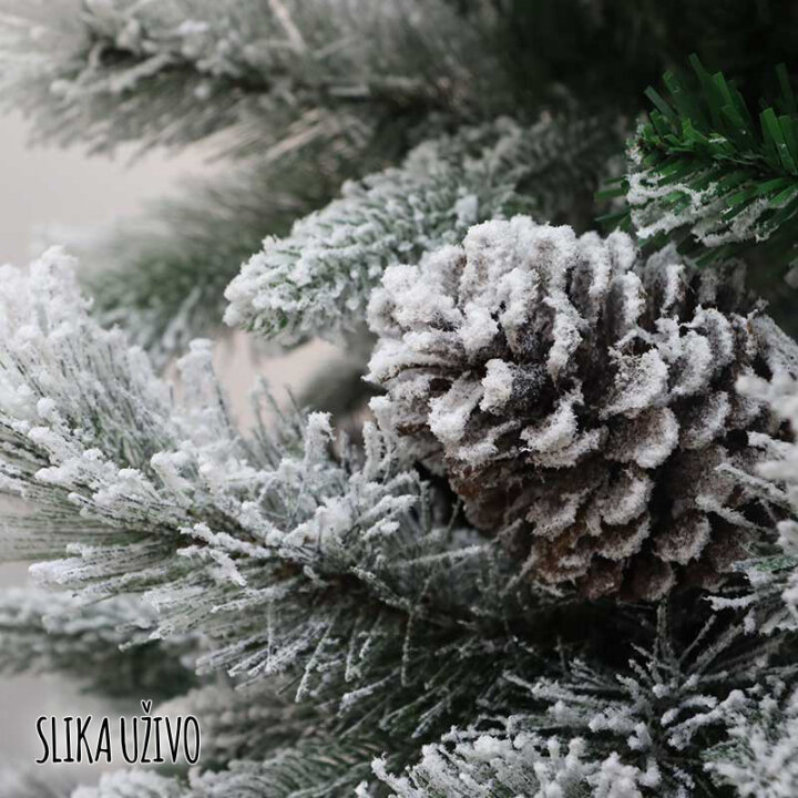 BOŽIĆNO DRVCE AURORA SA SNIJEGOM, ČEŠERIMA I METALNIM STALKOM 210 cm