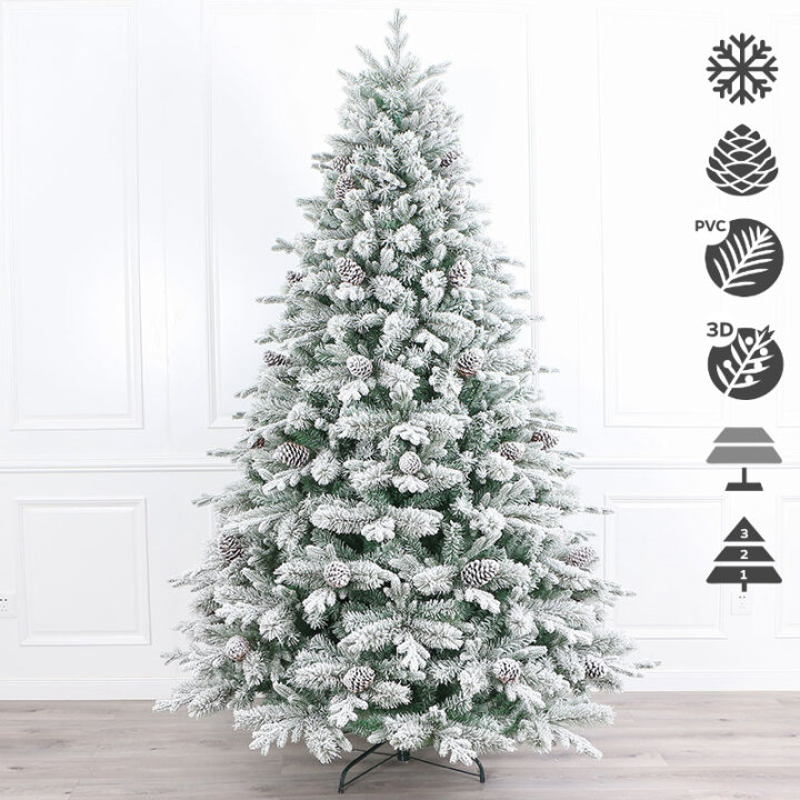 BOŽIĆNO DRVCE AURORA SA SNIJEGOM, ČEŠERIMA I METALNIM STALKOM 210 cm