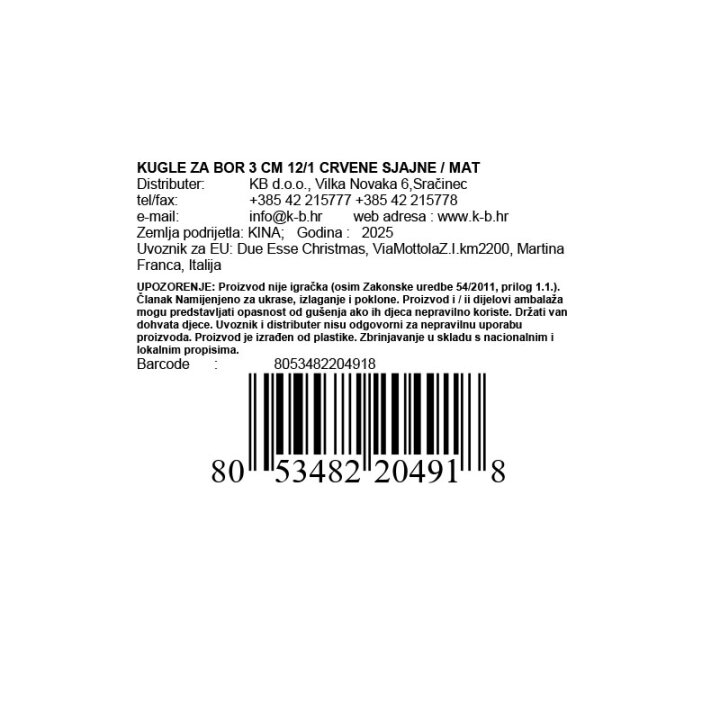 KUGLE ZA BOR 3 CM 12/1 CRVENE SJAJNE / MAT
