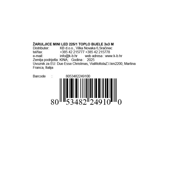 ŽARULJICE MINI LED ZAVJESA 225/1 TOPLO BIJELE 3x3 M