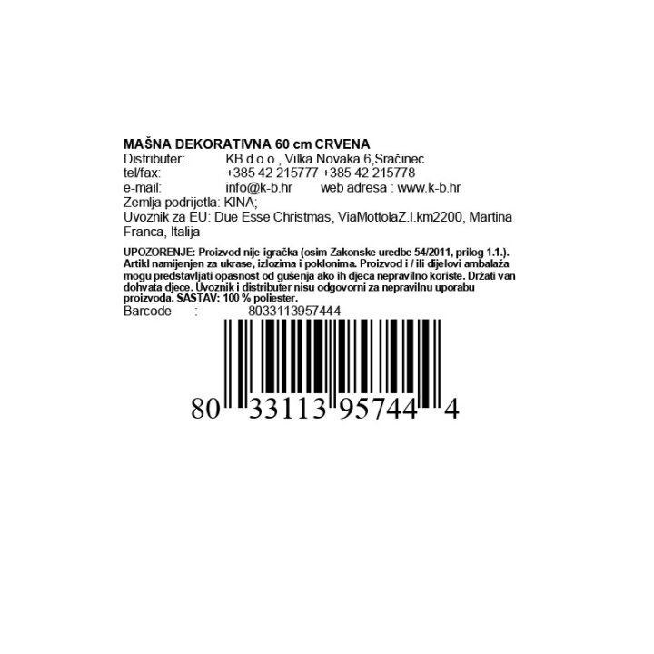 MAŠNA DEKORATIVNA 60 CM BARŠUNASTA CRVENA
