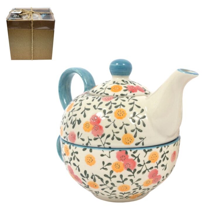 ČAJNIK S ŠALICOM CVJETNI DEKOR - DARIA - RUČNO OSLIKANO