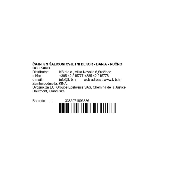 ČAJNIK S ŠALICOM CVJETNI DEKOR - DARIA - RUČNO OSLIKANO