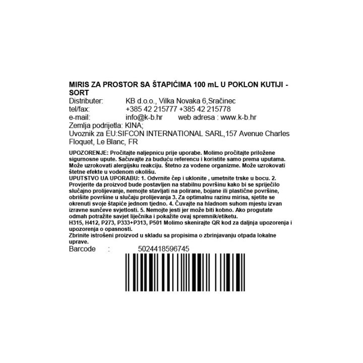 MIRIS ZA PROSTOR SA ŠTAPIĆIMA 100 mL U POKLON KUTIJI - SORT