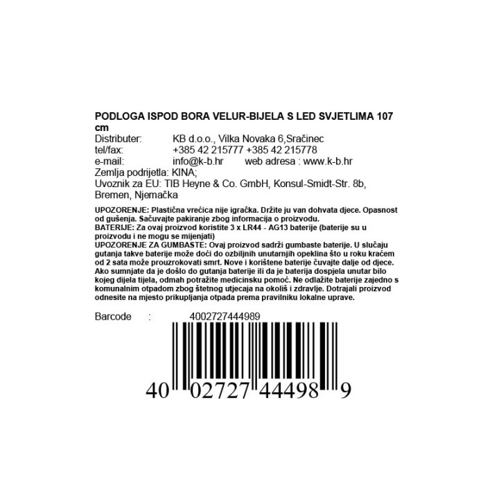 PODLOGA ISPOD BORA VELUR CRVENO-BIJELA S LED SVJETLIMA 107 cm