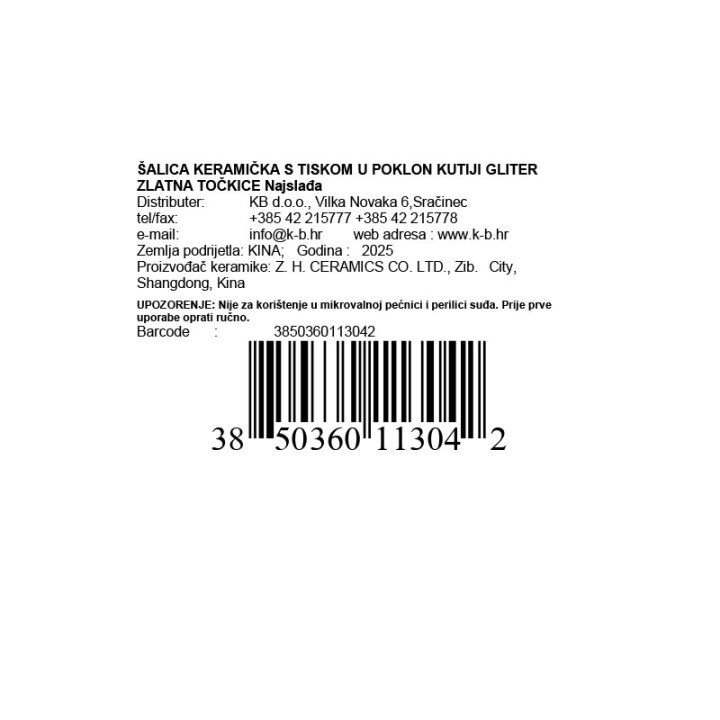 ŠALICA KERAMIČKA S TISKOM U POKLON KUTIJI GLITER ZLATNA TOČKICE Najslađa šapica