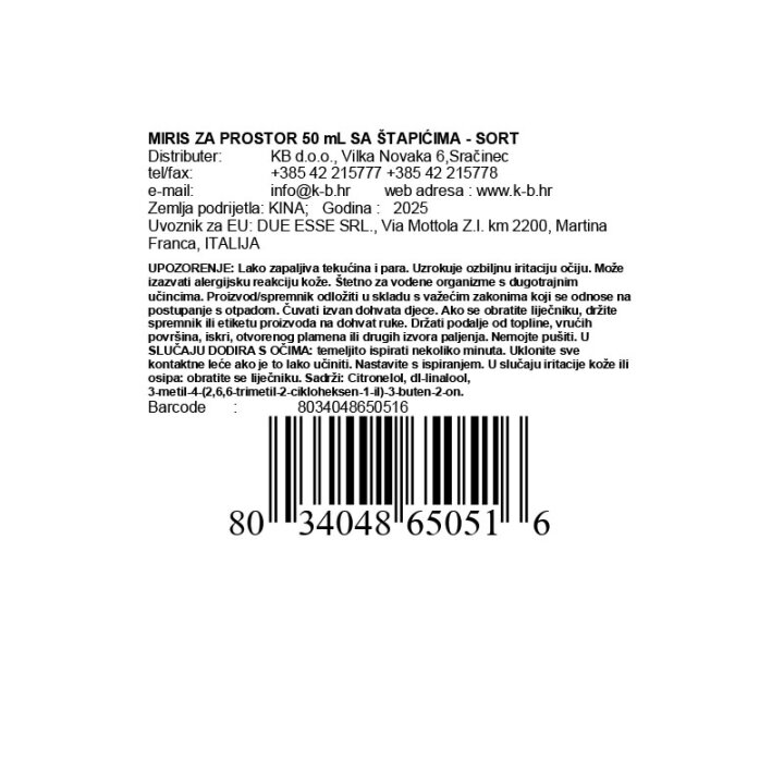 MIRIS ZA PROSTOR 50 mL SA ŠTAPIĆIMA - SORT