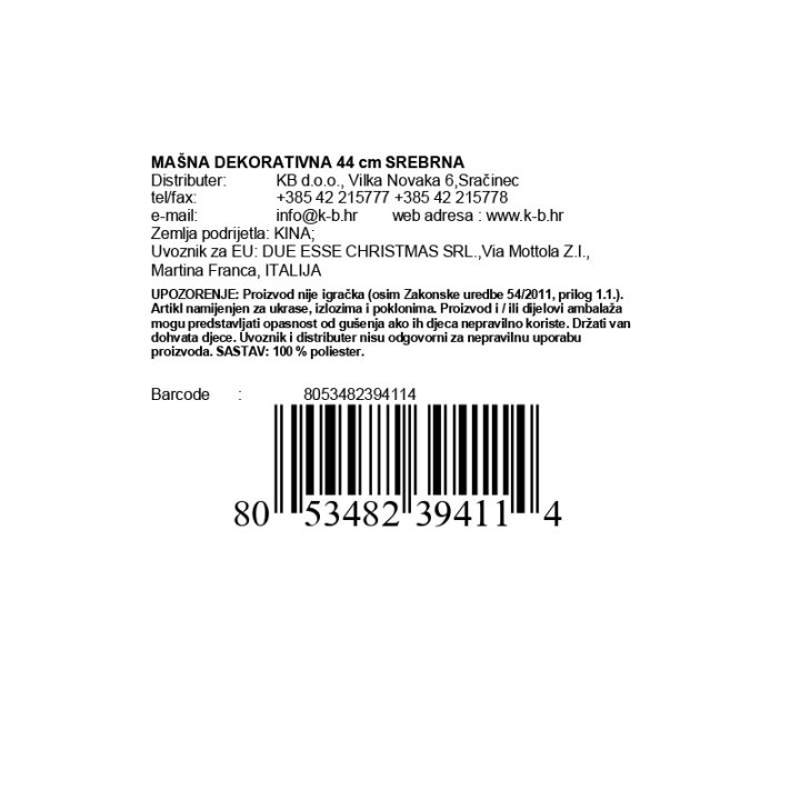 MAŠNA DEKORATIVNA 44 cm SREBRNA