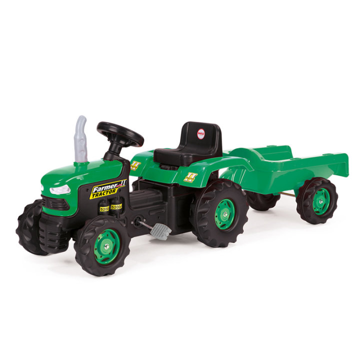 Dječji traktor na pedale s prikolicom, zelene boje