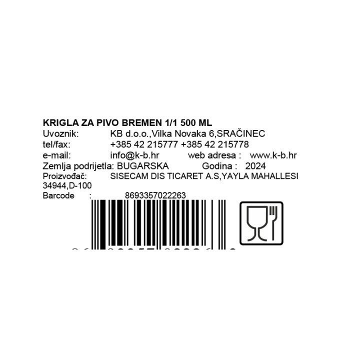 KRIGLA ZA PIVO 1/1 500 ML BREMEN